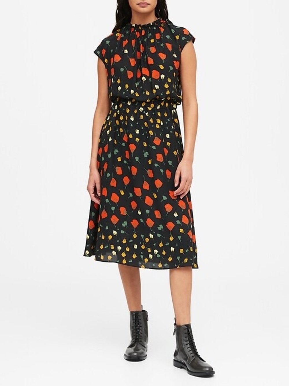 NWOT Banana Republic Black Cherry Blossom Showers Midi Dress